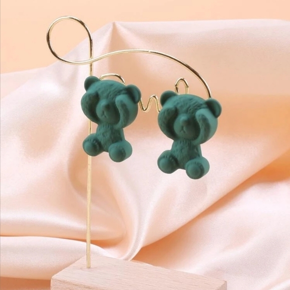 Green Teddy BEAR Earrings GREEN STUD EARRINGS - Picture 2 of 5